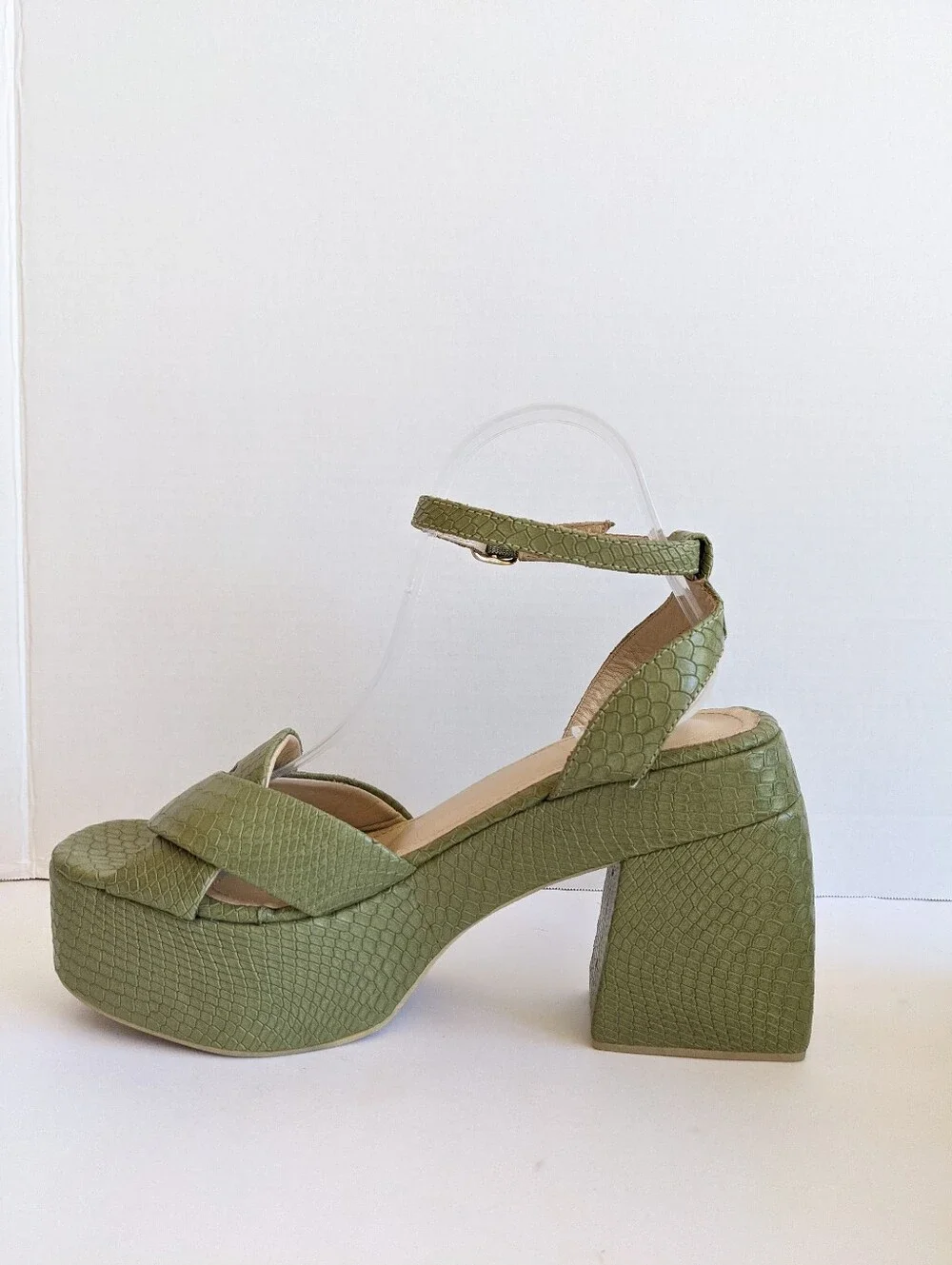 ALTA  Loretta Green Leather Platform Sandals 40